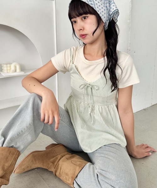 SOLLON.(ソルロン)の「ミルキーチェックビスチェキャミソール(キャミソール・レディース・ライトブルー/ライトグリーン/ベージュ・FREE)」の7枚目の写真