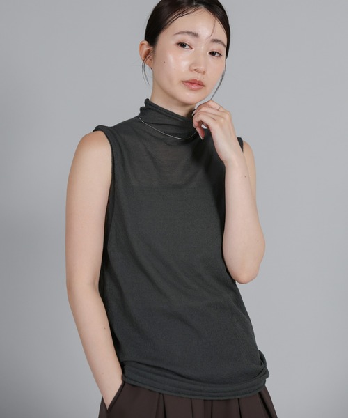 select MOCA Et(セレクトモカエト)の「【Et】Mock Neck Sleeveless Knit Tops(ニット/セーター・レディース・チャコールグレー/ブラウン/ホワイト・FREE)」の1枚目の写真