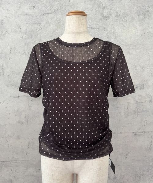 CHUN CHUN NOTES(チュンチュンノーツ)の「26SS/シアードットレイヤード風半袖トップス(Tシャツ/カットソー・レディース・ネイビー/ブラウン/グレー・F)」の19枚目の写真