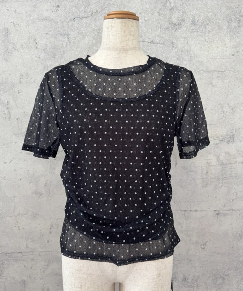 CHUN CHUN NOTES(チュンチュンノーツ)の「26SS/シアードットレイヤード風半袖トップス(Tシャツ/カットソー・レディース・ネイビー/ブラウン/グレー・F)」の15枚目の写真