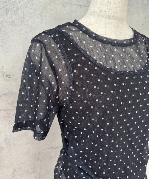CHUN CHUN NOTES(チュンチュンノーツ)の「26SS/シアードットレイヤード風半袖トップス(Tシャツ/カットソー・レディース・ネイビー/ブラウン/グレー・F)」の13枚目の写真