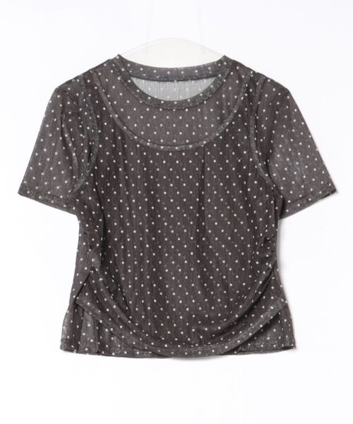 CHUN CHUN NOTES(チュンチュンノーツ)の「26SS/シアードットレイヤード風半袖トップス(Tシャツ/カットソー・レディース・ネイビー/ブラウン/グレー・F)」の16枚目の写真