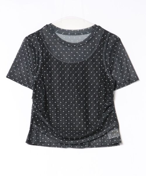 CHUN CHUN NOTES(チュンチュンノーツ)の「26SS/シアードットレイヤード風半袖トップス(Tシャツ/カットソー・レディース・ネイビー/ブラウン/グレー・F)」の12枚目の写真
