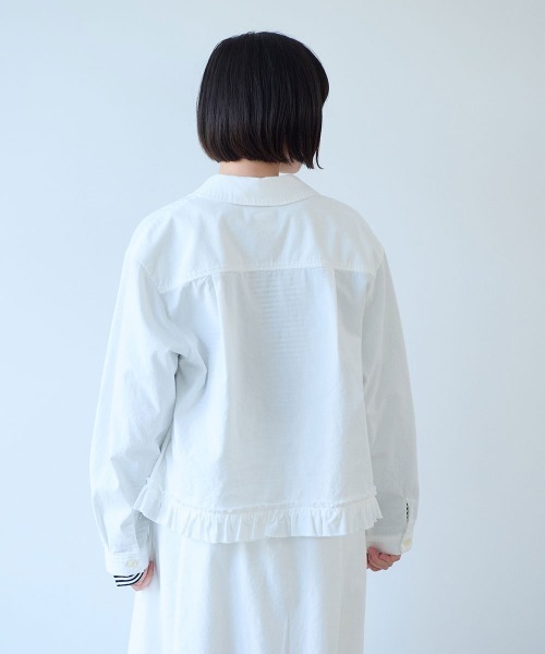 bulle de savon(ビュルデサボン)の「5oz INDIGO CHAMBRAY suso frill ブラウス(シャツ/ブラウス・レディース・グレー/ホワイト/ネイビー・FREE)」の5枚目の写真