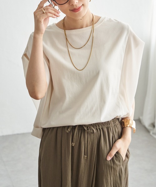 ikka（イッカ）の「【プチプラ1990円（税抜）】冷感袖異素材プルオーバー【お得だ値】（Tシャツ/カットソー・レディース・チャコール/ブルー/モカ/オフホワイト・S/M/L）」の2枚目の写真