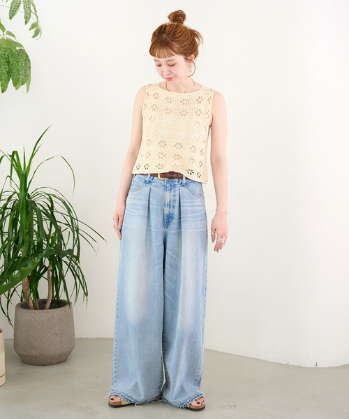 B.C STOCK(ベーセーストック)の「【ZOZO先行販売】手洗い可 / Gleamy / グリーミー クロシェニットタンクトップ(ニット/セーター・レディース・アイボリー/ブラウン/ピンク系その他/ライトグリーン・FREE)」の11枚目の写真