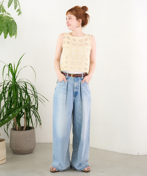 B.C STOCK(ベーセーストック)の「【ZOZO先行販売】手洗い可 / Gleamy / グリーミー クロシェニットタンクトップ(ニット/セーター・レディース・アイボリー/ブラウン/ピンク系その他/ライトグリーン・FREE)」の10枚目の写真
