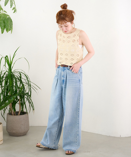B.C STOCK(ベーセーストック)の「【ZOZO先行販売】手洗い可 / Gleamy / グリーミー クロシェニットタンクトップ(ニット/セーター・レディース・アイボリー/ブラウン/ピンク系その他/ライトグリーン・FREE)」の9枚目の写真