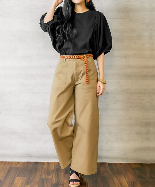 MARAI(マーライ)の「ストレッチツイル ワイドベイカーパンツ(その他パンツ・レディース・ベージュ/ブラック/カーキ/ナチュラル・L/LL/M/4L/3L)」の1枚目の写真