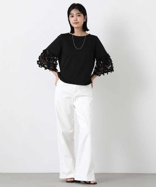 Gready Brilliant(グレディブリリアン)の「異素材ドットチュール7分袖(Tシャツ/カットソー・レディース・オフホワイト/ブラック・38)」の11枚目の写真