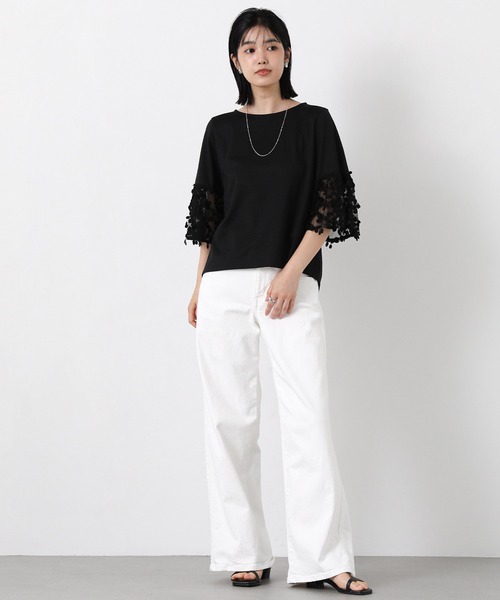 Gready Brilliant(グレディブリリアン)の「異素材ドットチュール7分袖(Tシャツ/カットソー・レディース・オフホワイト/ブラック・38)」の14枚目の写真