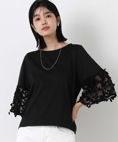 Gready Brilliant(グレディブリリアン)の「異素材ドットチュール7分袖(Tシャツ/カットソー・レディース・オフホワイト/ブラック・38)」の15枚目の写真