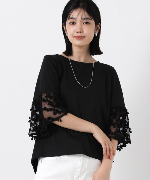 Gready Brilliant(グレディブリリアン)の「異素材ドットチュール7分袖(Tシャツ/カットソー・レディース・オフホワイト/ブラック・38)」の18枚目の写真