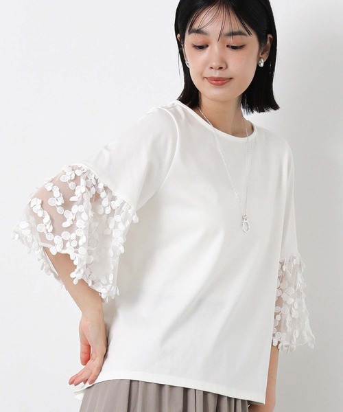 Gready Brilliant(グレディブリリアン)の「異素材ドットチュール7分袖(Tシャツ/カットソー・レディース・オフホワイト/ブラック・38)」の7枚目の写真