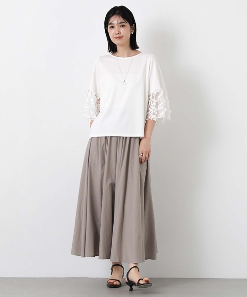 Gready Brilliant(グレディブリリアン)の「異素材ドットチュール7分袖(Tシャツ/カットソー・レディース・オフホワイト/ブラック・38)」の3枚目の写真