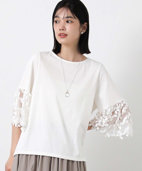 Gready Brilliant(グレディブリリアン)の「異素材ドットチュール7分袖(Tシャツ/カットソー・レディース・オフホワイト/ブラック・38)」の10枚目の写真