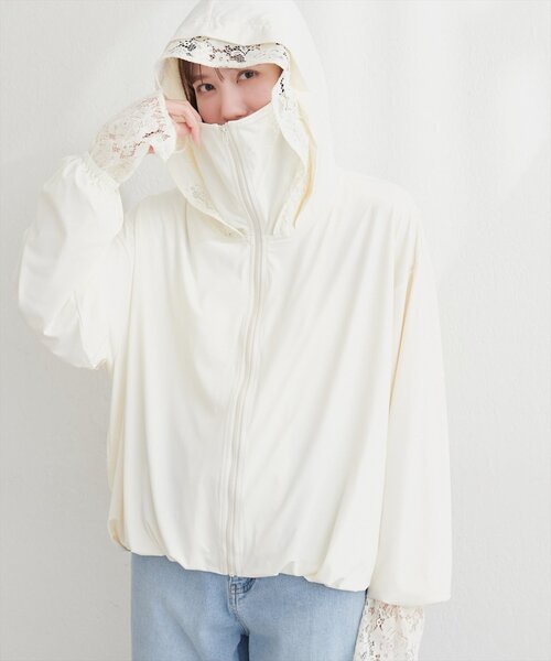 natural couture(ナチュラルクチュール)の「【sherbet line】UV速乾レースデザインパーカー(パーカー・レディース・オフホワイト/サックスブルー/ライトベージュ/チャコールグレー・FREE)」の11枚目の写真