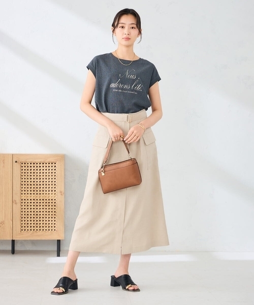 a.v.v(アーヴェヴェ)の「楊柳プリントTシャツ(Tシャツ/カットソー・レディース・チャコールグレー/アイボリー・38/36/40)」の5枚目の写真