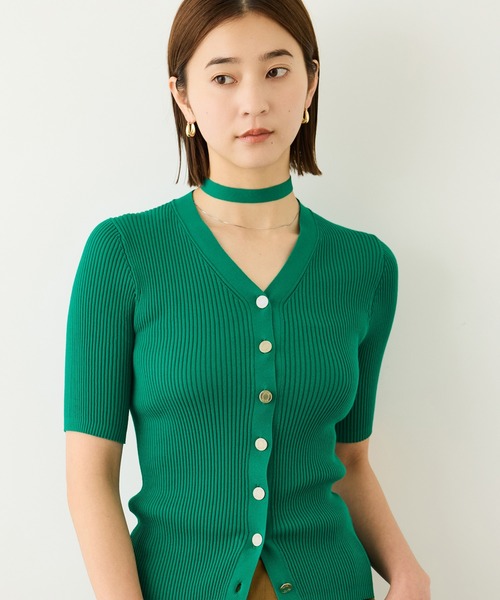 ROPE'(ロペ)の「チョーカー付きVネックリブカーディガン/イージーケア(ニット/セーター・レディース・ブラウン系その他2/ブラック/ベージュ系その他/グリーン・FREE)」の4枚目の写真