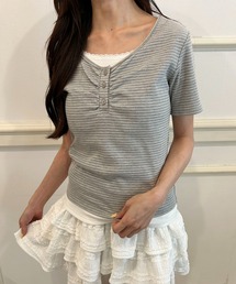 ボーダーレース使い おしゃれ」に該当するトップス（半袖