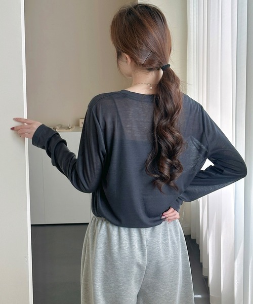 DAY CLOSET(デイ クローゼット)の「長袖 ラウンドネックスラブ調シアーロンT レディース(Tシャツ/カットソー・レディース・杢グレー/ホワイト/ブラック・FREE)」の12枚目の写真