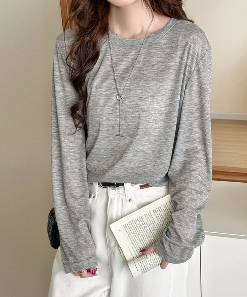 DAY CLOSET(デイ クローゼット)の「長袖 ラウンドネックスラブ調シアーロンT レディース(Tシャツ/カットソー・レディース・杢グレー/ホワイト/ブラック・FREE)」の15枚目の写真
