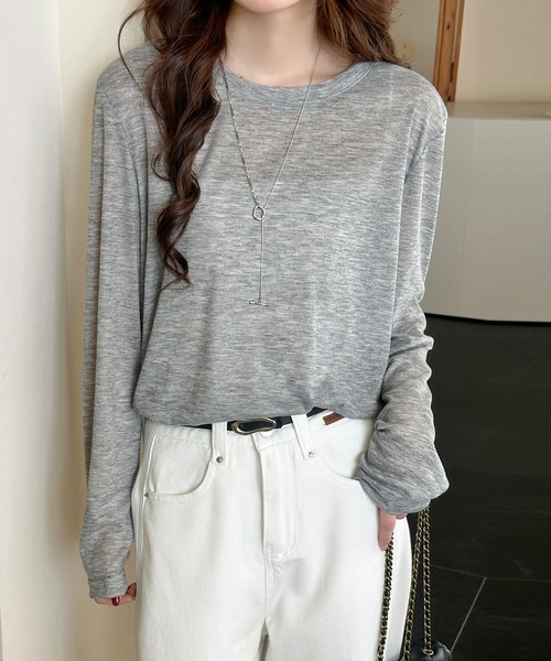 DAY CLOSET(デイ クローゼット)の「長袖 ラウンドネックスラブ調シアーロンT レディース(Tシャツ/カットソー・レディース・杢グレー/ホワイト/ブラック・FREE)」の16枚目の写真