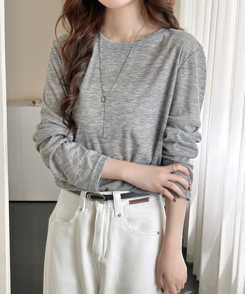 DAY CLOSET(デイ クローゼット)の「長袖 ラウンドネックスラブ調シアーロンT レディース(Tシャツ/カットソー・レディース・杢グレー/ホワイト/ブラック・FREE)」の17枚目の写真