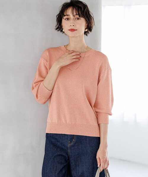 23区(ニジュウサンク)の「コットンストレッチルレックス パフスリーブ ラメ ニット(ニット/セーター・レディース・ベージュ系/ネイビー系/ピンク系・38)」の3枚目の写真