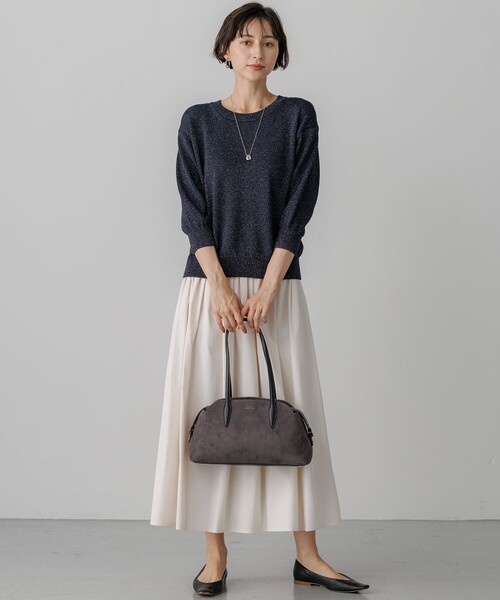 23区(ニジュウサンク)の「コットンストレッチルレックス パフスリーブ ラメ ニット(ニット/セーター・レディース・ベージュ系/ネイビー系/ピンク系・38)」の4枚目の写真
