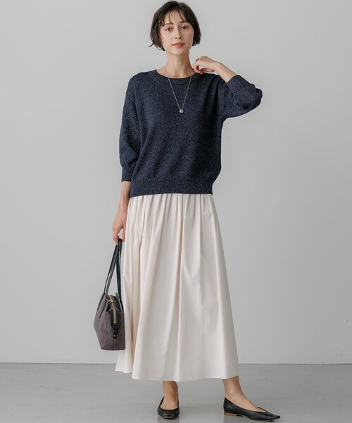 23区(ニジュウサンク)の「コットンストレッチルレックス パフスリーブ ラメ ニット(ニット/セーター・レディース・ベージュ系/ネイビー系/ピンク系・38)」の5枚目の写真