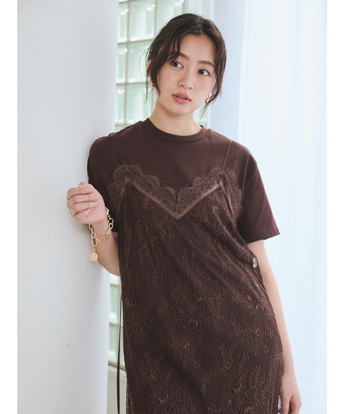 Mila Owen(ミラオーウェン)の「Tシャツセットレースキャミワンピース(ワンピース・レディース・ブラック/アイボリー/ブラウン・0/1)」の6枚目の写真