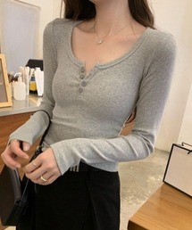 【サイズ展開あり】ヘンリーネックシンプル長袖ロンT/細見え
