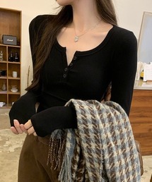 【サイズ展開あり】ヘンリーネックシンプル長袖ロンT/細見え