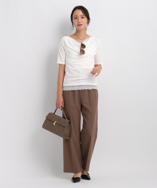 Andemiu(アンデミュウ)の「ドレープカットレースTシャツ/1063333(Tシャツ/カットソー・レディース・ブラック/オフホワイト/ホワイト×ブラック・FREE)」の4枚目の写真