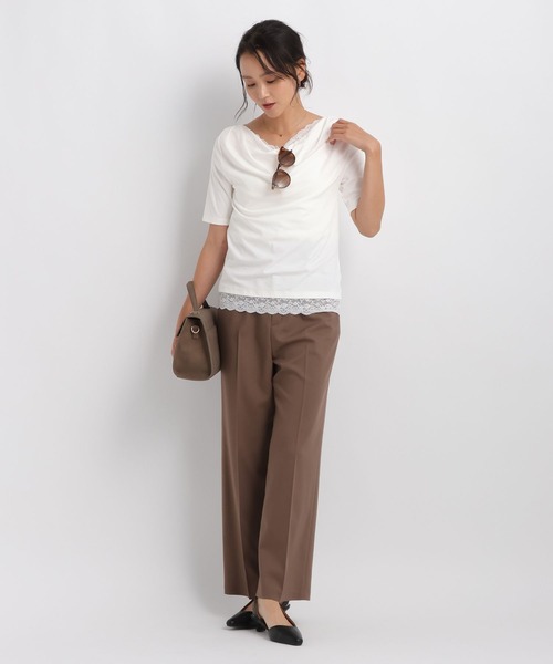 Andemiu(アンデミュウ)の「ドレープカットレースTシャツ/1063333(Tシャツ/カットソー・レディース・ブラック/オフホワイト/ホワイト×ブラック・FREE)」の5枚目の写真