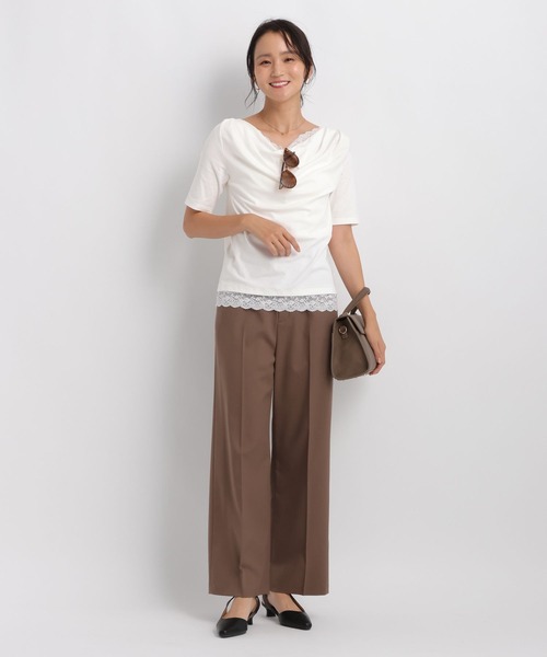 Andemiu(アンデミュウ)の「ドレープカットレースTシャツ/1063333(Tシャツ/カットソー・レディース・ブラック/オフホワイト/ホワイト×ブラック・FREE)」の6枚目の写真
