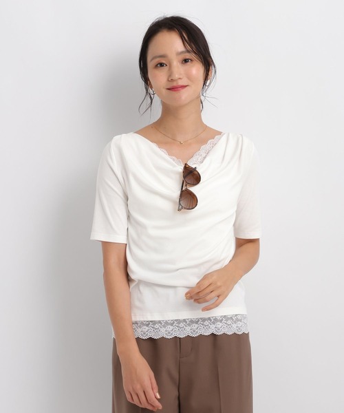 Andemiu(アンデミュウ)の「ドレープカットレースTシャツ/1063333(Tシャツ/カットソー・レディース・ブラック/オフホワイト/ホワイト×ブラック・FREE)」の9枚目の写真
