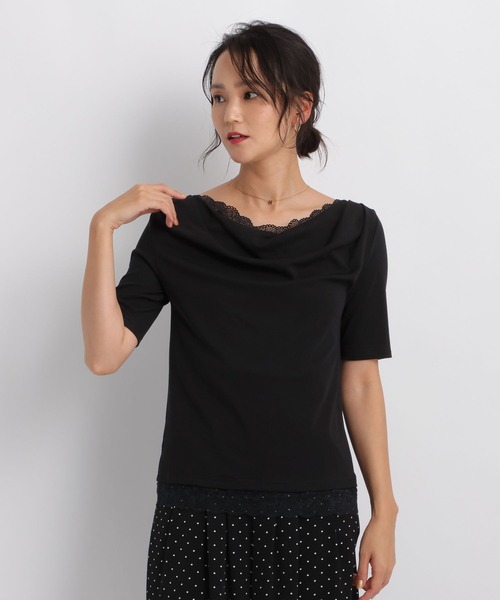 Andemiu(アンデミュウ)の「ドレープカットレースTシャツ/1063333(Tシャツ/カットソー・レディース・ブラック/オフホワイト/ホワイト×ブラック・FREE)」の12枚目の写真