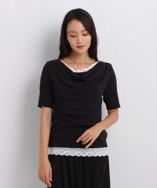 Andemiu(アンデミュウ)の「ドレープカットレースTシャツ/1063333(Tシャツ/カットソー・レディース・ブラック/オフホワイト/ホワイト×ブラック・FREE)」の16枚目の写真