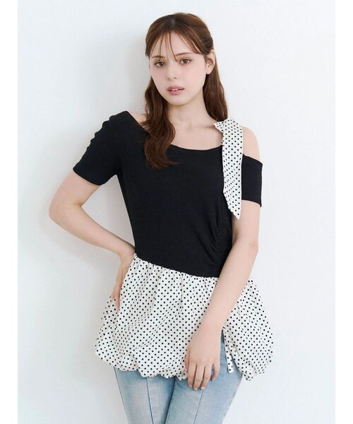 CALNAMUR（カルナムール）の「ワンショルデザイン半袖トップス（Tシャツ/カットソー・レディース・ブラック/イエロー/ライトグレー・FREE）」の8枚目の写真