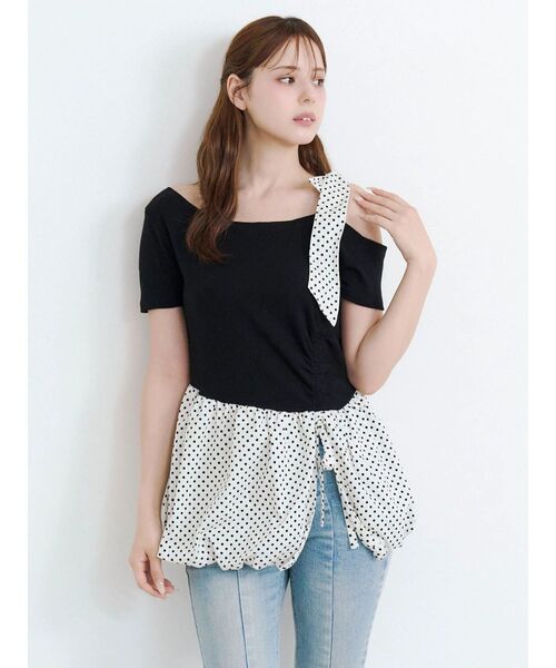 CALNAMUR（カルナムール）の「ワンショルデザイン半袖トップス（Tシャツ/カットソー・レディース・ブラック/イエロー/ライトグレー・FREE）」の9枚目の写真
