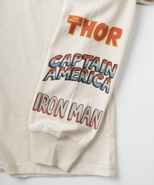 MARVEL(マーベル)の「【71】【MARVEL/マーベル】スパイダーマン/アベンジャーズ/バックプリント/袖プリント/クルーネック フェイクレイヤード ロングスリーブ Tシャツ/ピグメント風加工/ロンT/ユニセックス/レディース/メンズ(Tシャツ/カットソー・メンズ・ブラック/アイボリー/アイボリー系/ブラック系・L/M/XL)」の9枚目の写真