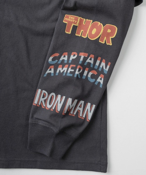 MARVEL(マーベル)の「【71】【MARVEL/マーベル】スパイダーマン/アベンジャーズ/バックプリント/袖プリント/クルーネック フェイクレイヤード ロングスリーブ Tシャツ/ピグメント風加工/ロンT/ユニセックス/レディース/メンズ(Tシャツ/カットソー・メンズ・ブラック/アイボリー/アイボリー系/ブラック系・L/M/XL)」の6枚目の写真