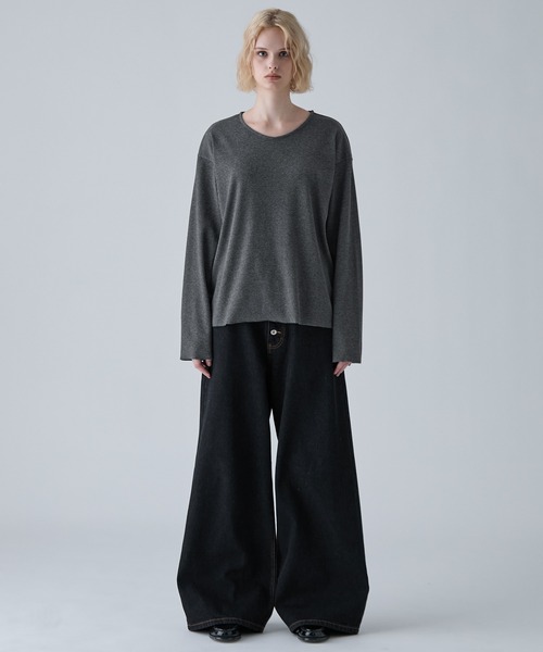 VELNUS(ベルナス)の「【VELNUS】Cropped V-Neck Ribbed Knit Long-Sleeve T-Shirt/クロップド Vネック リブニットロングTシャツ(Tシャツ/カットソー・メンズ・チャコールグレー/ブラック・M/S/L)」の13枚目の写真