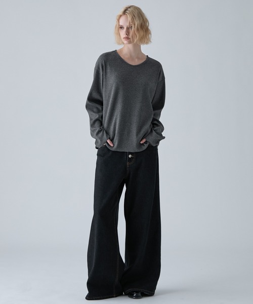 VELNUS(ベルナス)の「【VELNUS】Cropped V-Neck Ribbed Knit Long-Sleeve T-Shirt/クロップド Vネック リブニットロングTシャツ(Tシャツ/カットソー・メンズ・チャコールグレー/ブラック・M/S/L)」の14枚目の写真
