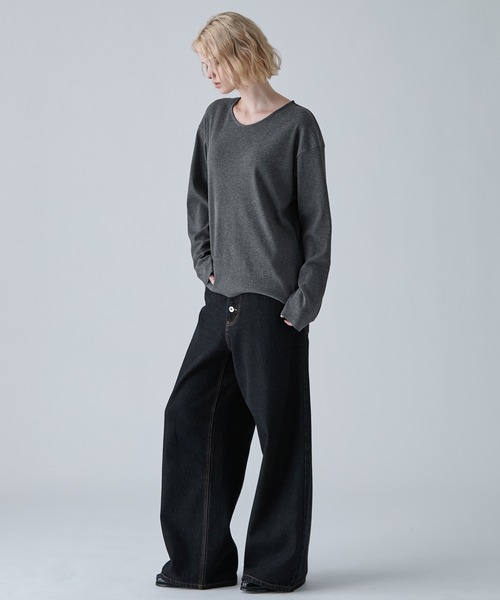 VELNUS(ベルナス)の「【VELNUS】Cropped V-Neck Ribbed Knit Long-Sleeve T-Shirt/クロップド Vネック リブニットロングTシャツ(Tシャツ/カットソー・メンズ・チャコールグレー/ブラック・M/S/L)」の15枚目の写真