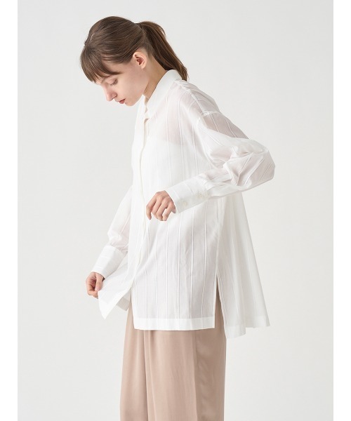JOHN SMEDLEY（ジョンスメドレー）の「コットンシアーストライプシャツ｜FB137（シャツ/ブラウス・レディース・ホワイト・F）」の3枚目の写真