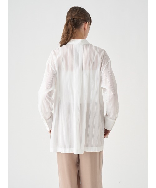 JOHN SMEDLEY（ジョンスメドレー）の「コットンシアーストライプシャツ｜FB137（シャツ/ブラウス・レディース・ホワイト・F）」の4枚目の写真
