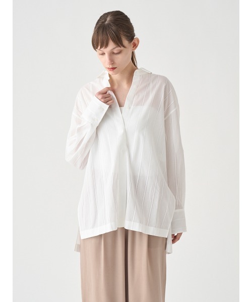 JOHN SMEDLEY（ジョンスメドレー）の「コットンシアーストライプシャツ｜FB137（シャツ/ブラウス・レディース・ホワイト・F）」の6枚目の写真